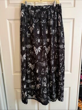 Black Gothic Print Wide Leg Trousers